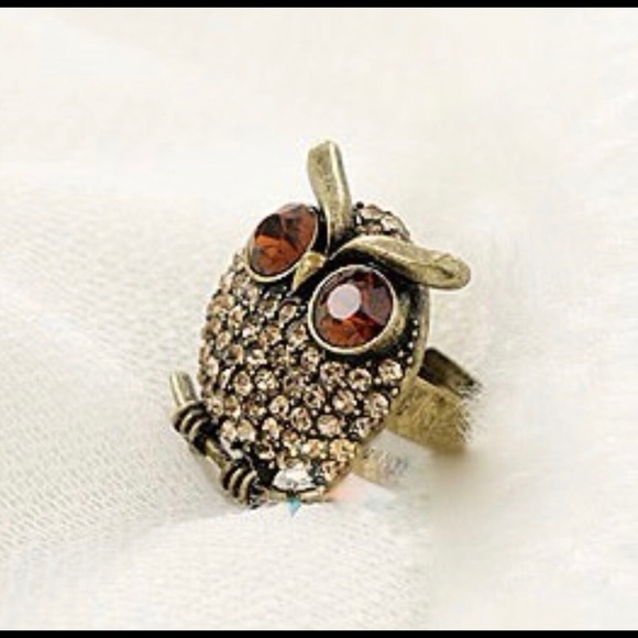 Orange Rhinestone Gold OWL ring - Picture 4 of 5